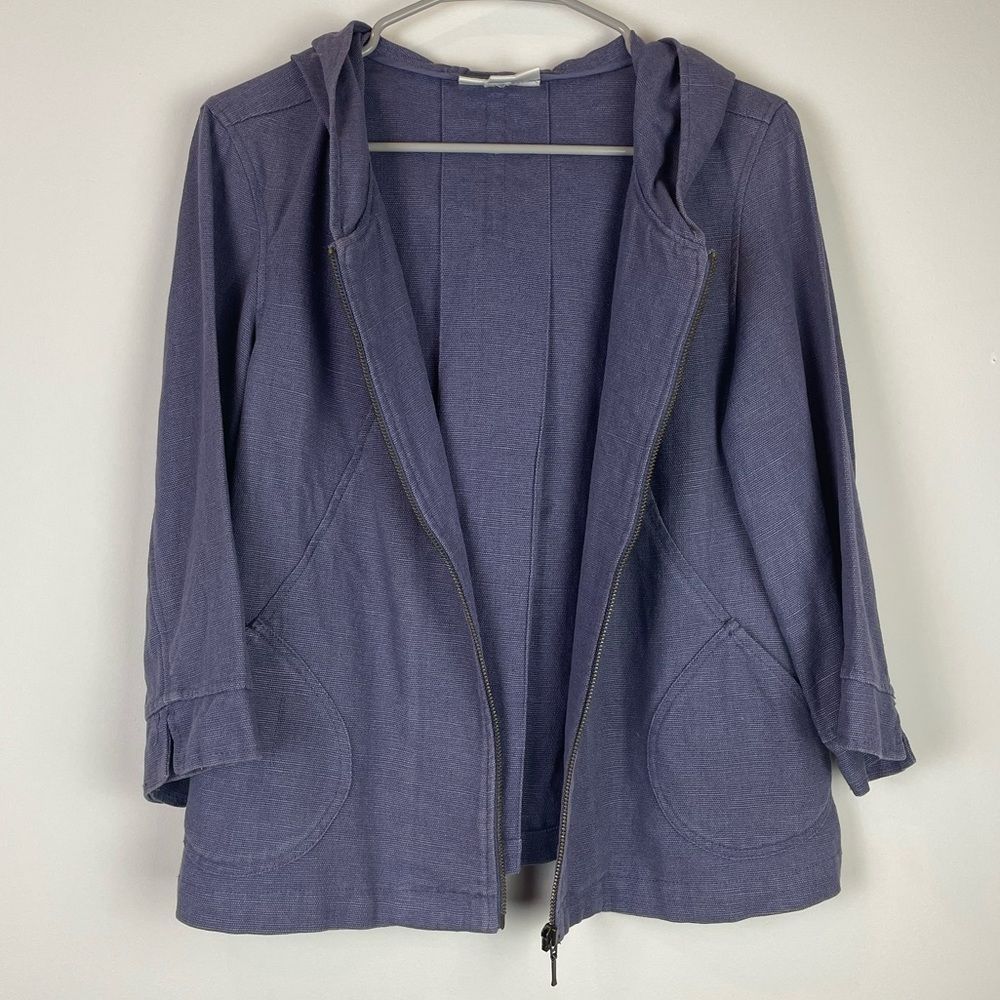 Coldwater Creek Linen Jacket w/ Hood Size PM Petite Medium Front Zip